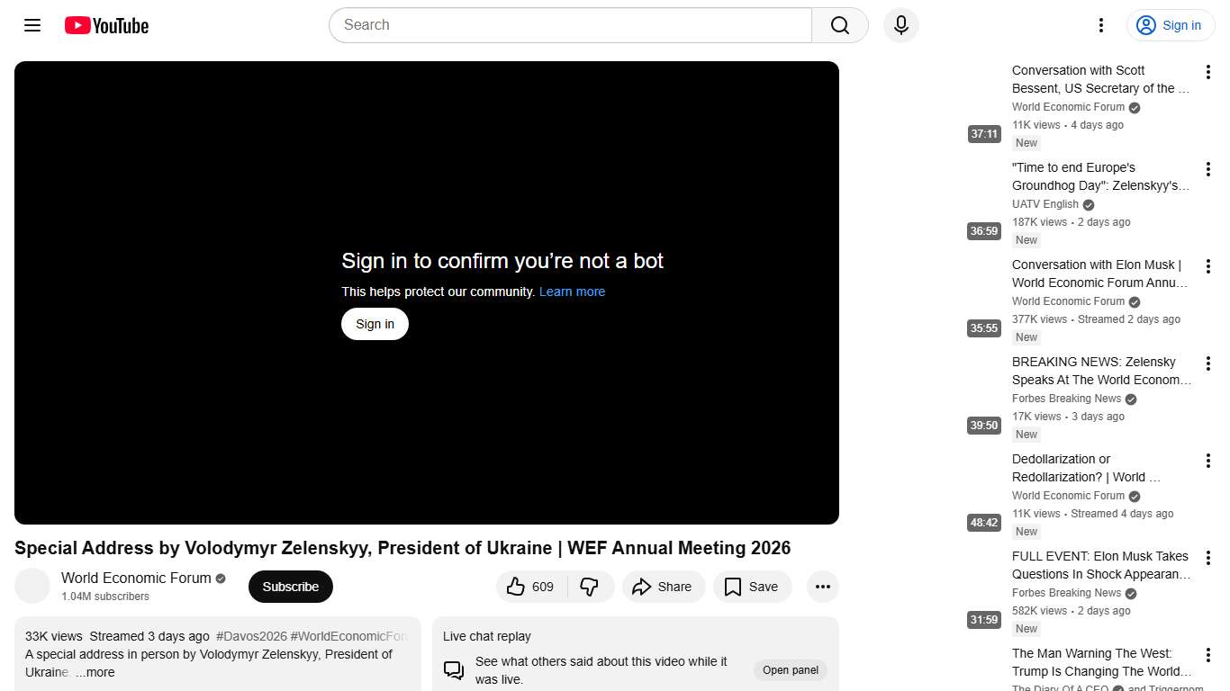 Special Address by Volodymyr Zelenskyy, President of Ukraine WEF Annual Meeting 2026 - YouTube