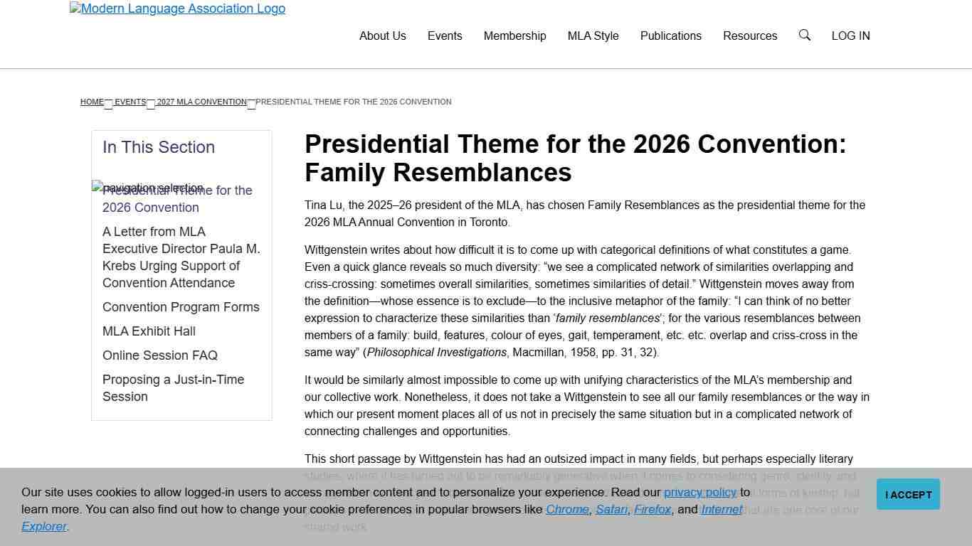 Presidential Theme for the 2026 Convention: Family Resemblances Modern Language Association
