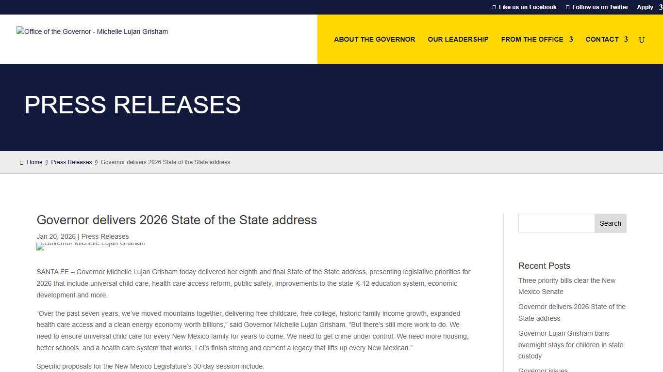 Governor delivers 2026 State of the State address  - Office of the Governor - Michelle Lujan Grisham