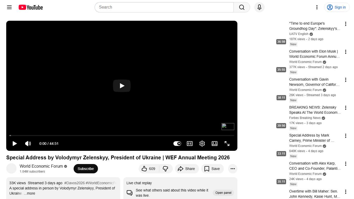 Special Address by Volodymyr Zelenskyy, President of Ukraine WEF Annual Meeting 2026 - YouTube